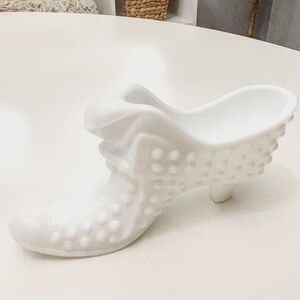 Vintage Fenton Hobnail Cats Head Milk Glass Shoe